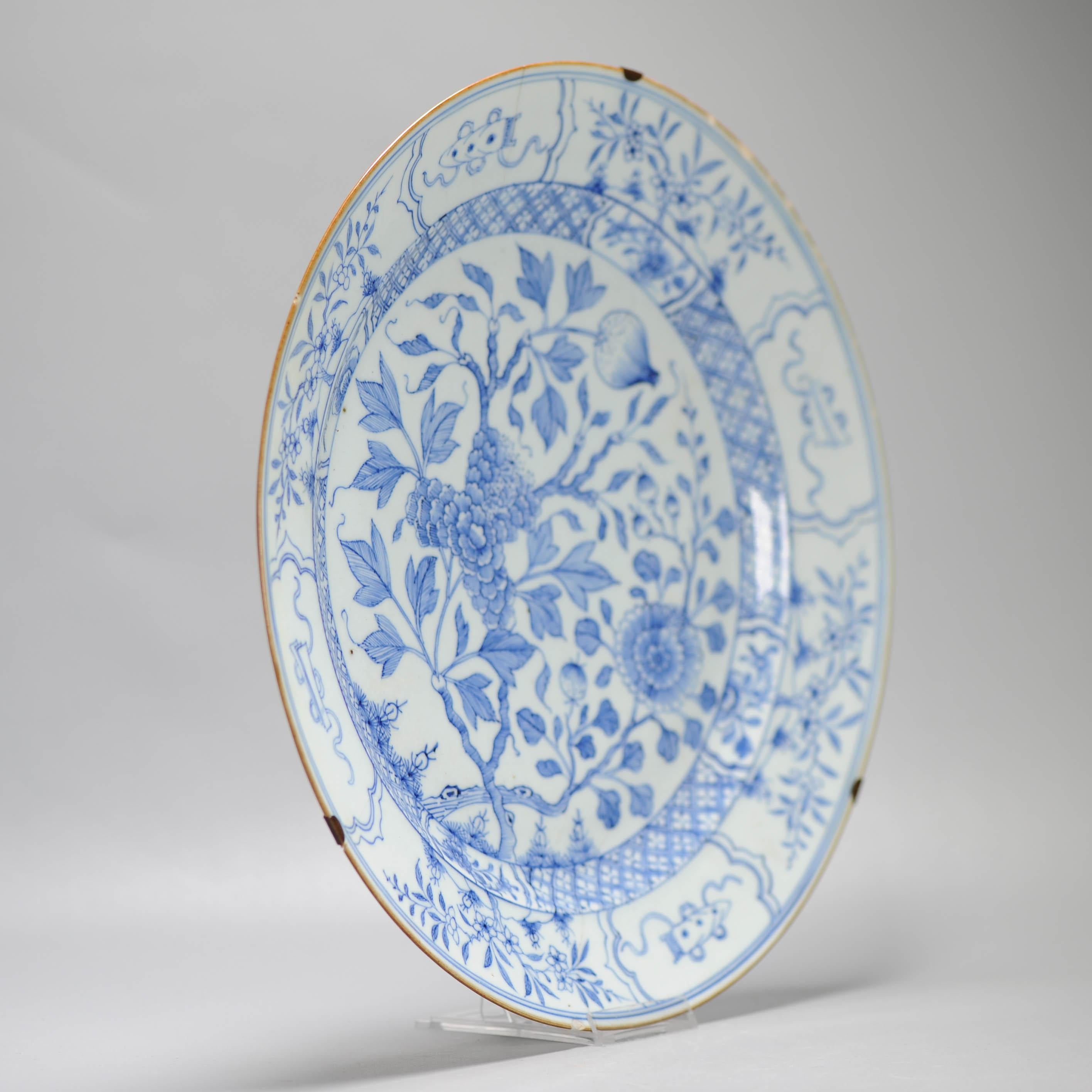 37.8CM Yongzheng Antique Chinese Porcelain Plate with a Pencilled Floral Scene For Sale 6