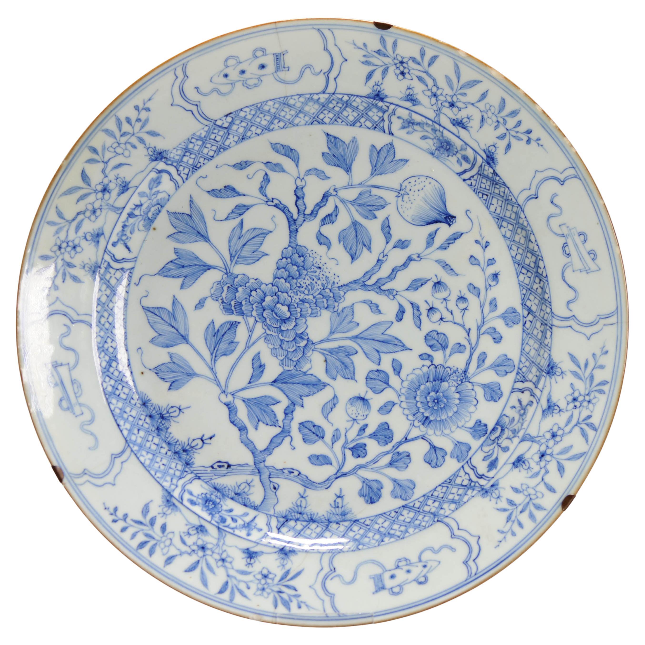 37.8CM Yongzheng Antique Chinese Porcelain Plate with a Pencilled Floral Scene For Sale