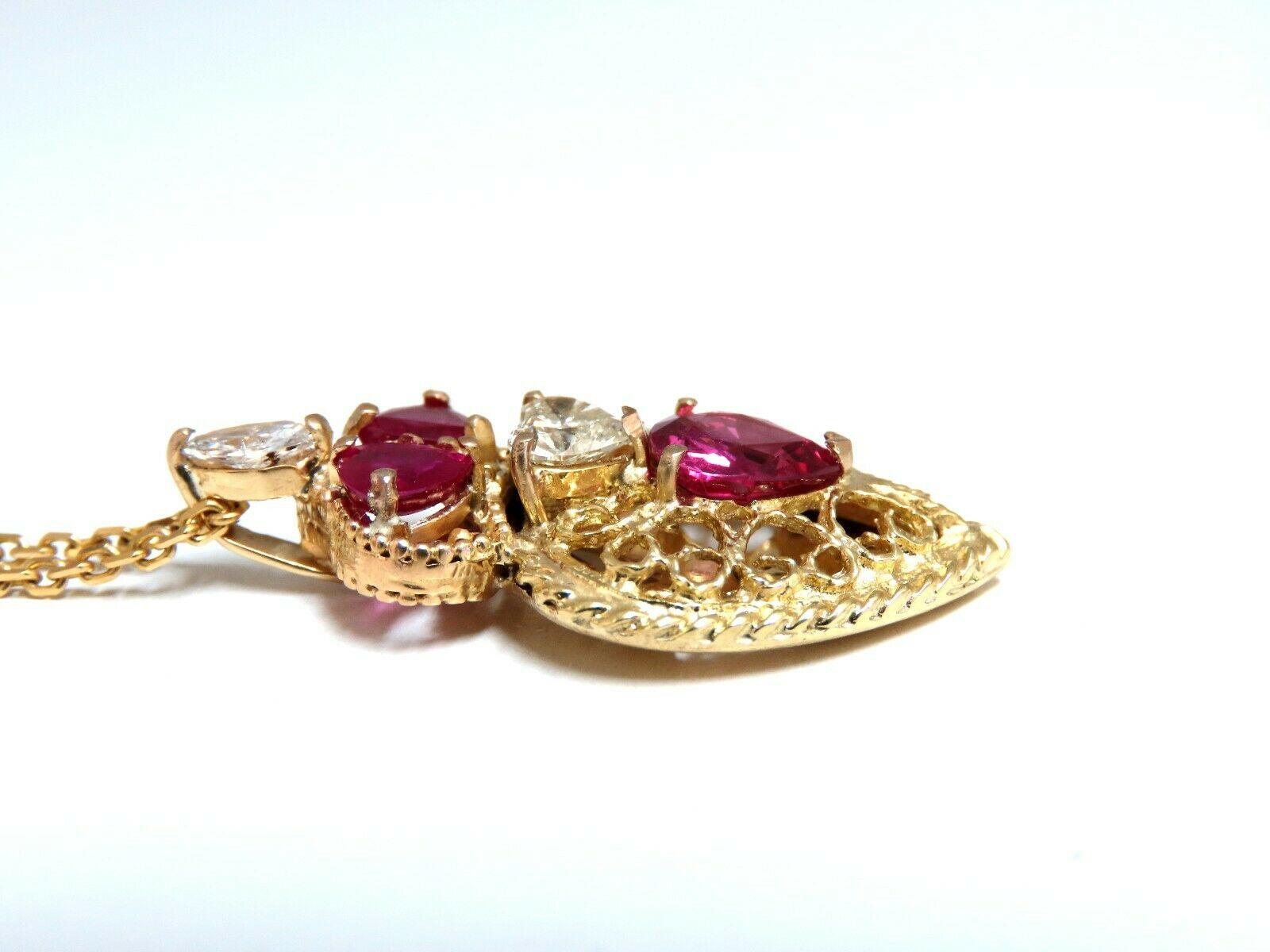 Women's or Men's 3.78 Carat AIGS Certified No Heat Ruby Diamonds Necklace 14 Karat Heart Marquise