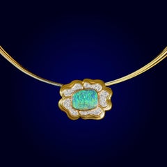 3.78ct Australian Boulder Opal, Diamond, 18K Gold & Platinum Necklace