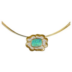 3.78ct Australian Boulder Opal, Diamond, 18K Gold & Platinum Necklace