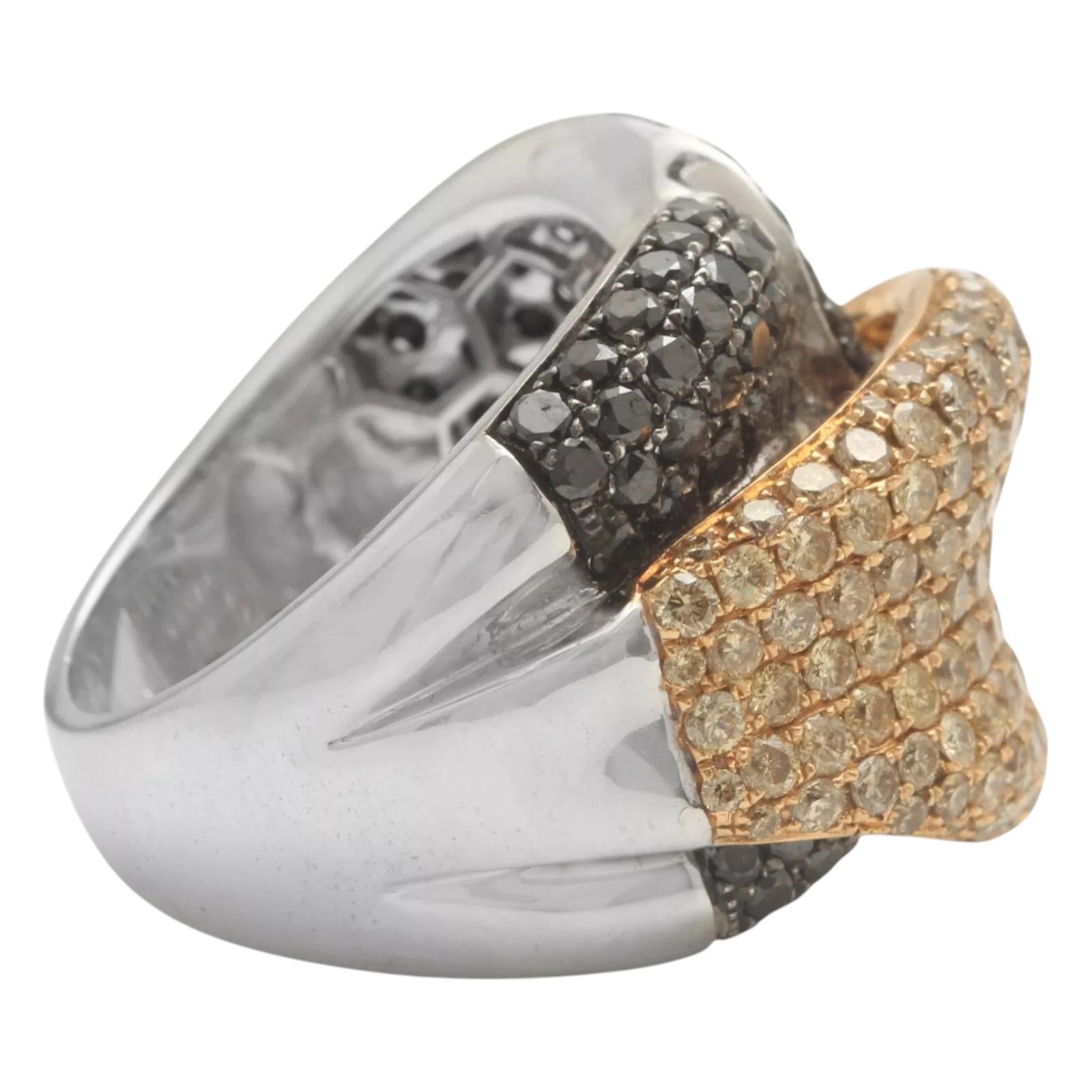 Round Cut 3.78Ct Natural Black & Yellow Diamond 18K Solid White Gold Ring For Sale
