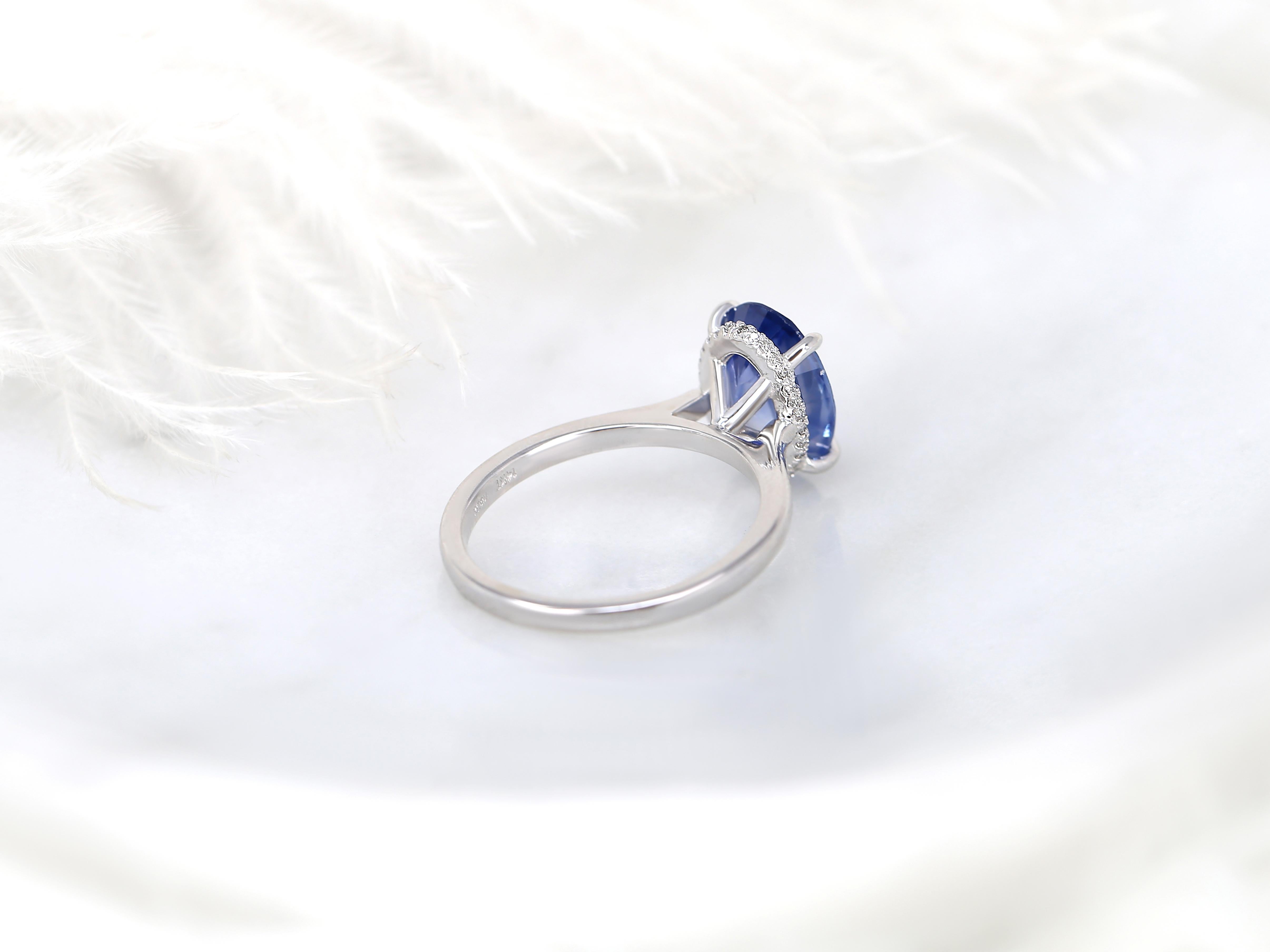 3.78ct Ready to Ship Hayden 14kt Ombre Blue Sapphire Hidden Halo Oval Ring For Sale 5