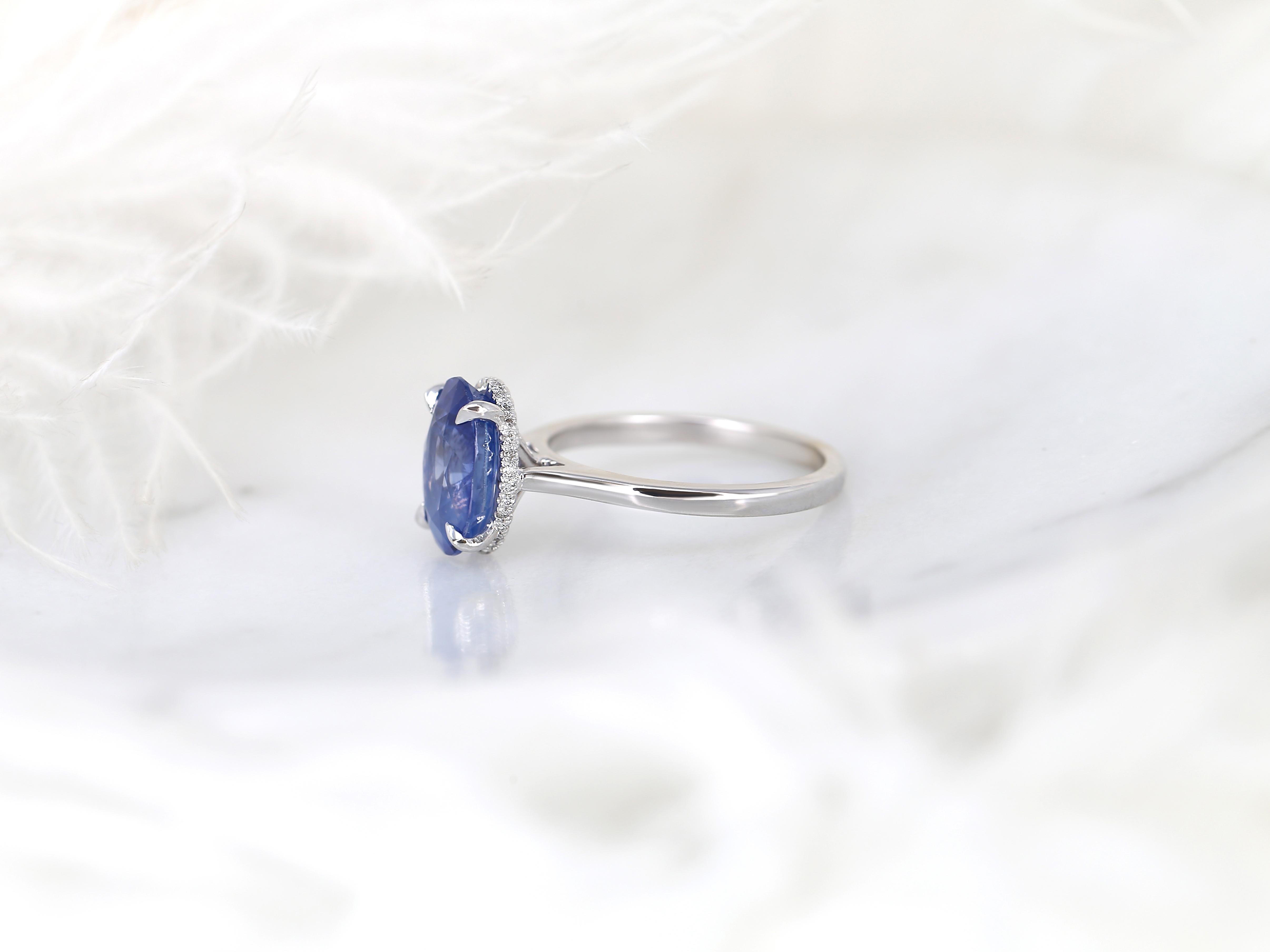 3.78ct Ready to Ship Hayden 14kt Ombre Blue Sapphire Hidden Halo Oval Ring For Sale 4
