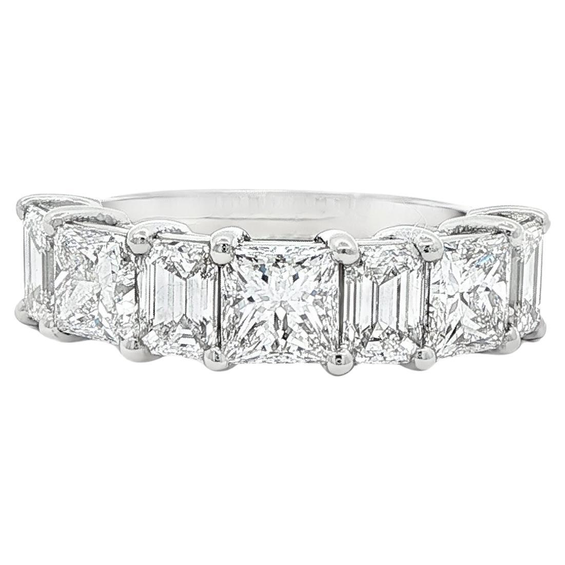 3.78CT Seven GIA Certified Emerald Cut and Princess Cut Diamond Band in Platinum