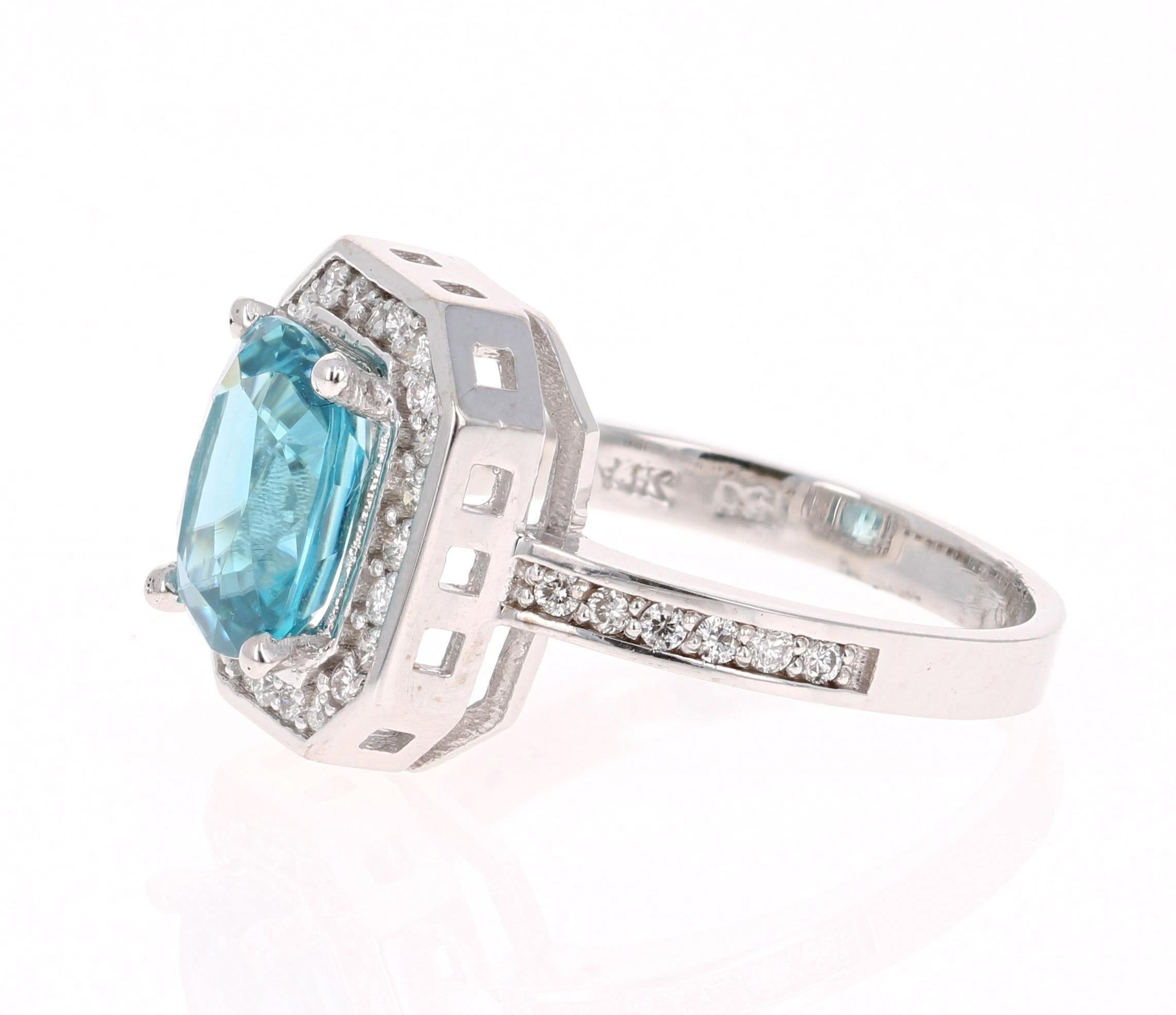 Modern 3.79 Carat Blue Zircon Diamond 14 Karat White Gold Ring