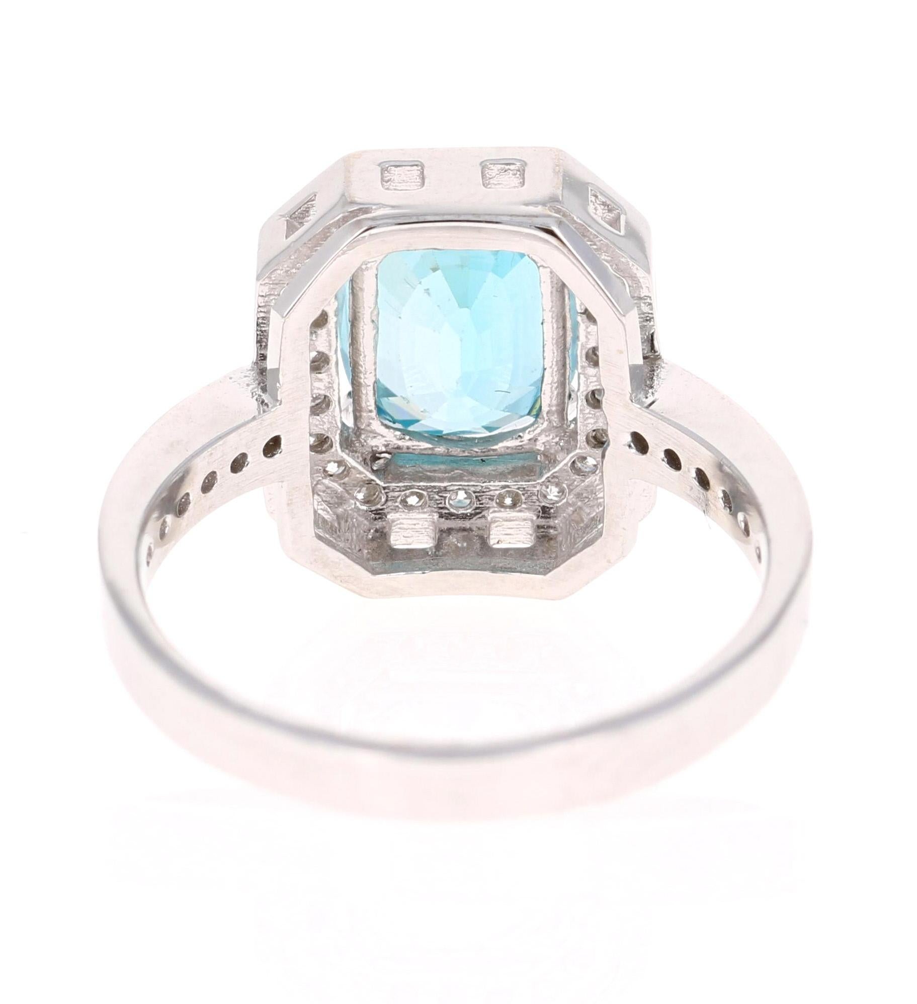 Oval Cut 3.79 Carat Blue Zircon Diamond 14 Karat White Gold Ring