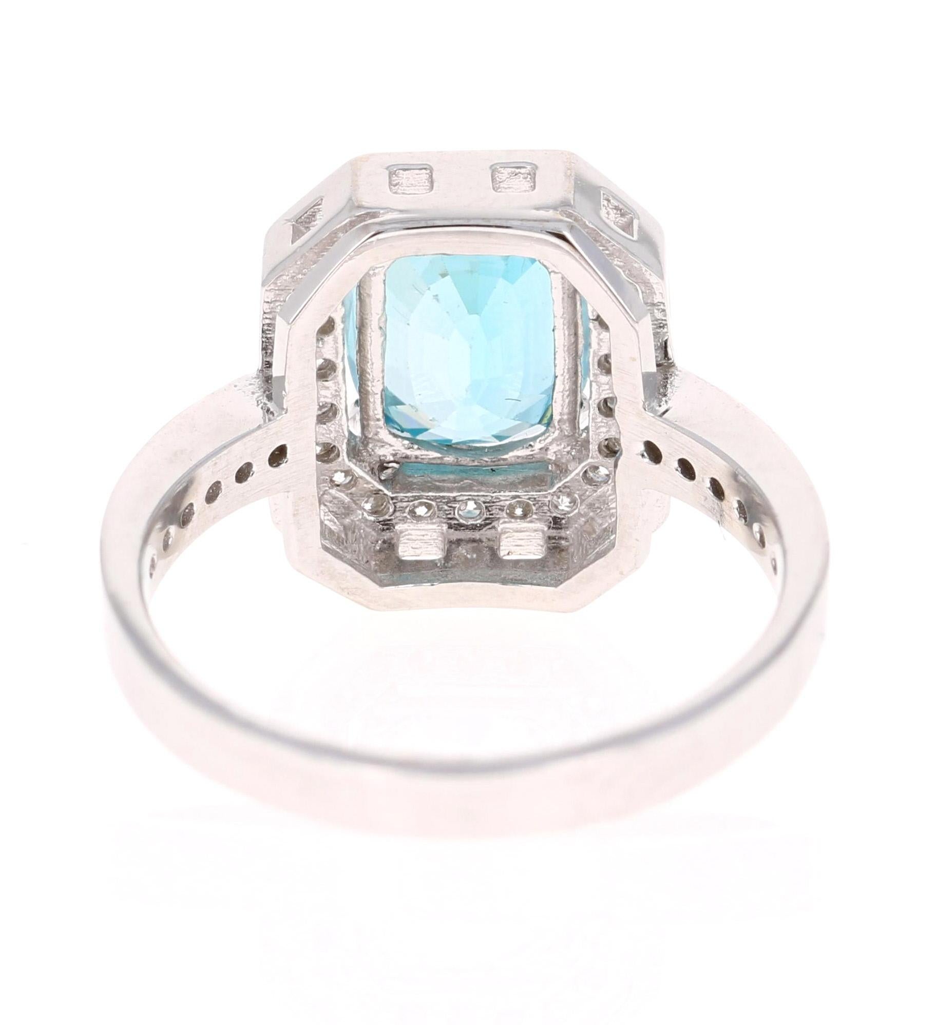 Oval Cut 3.79 Carat Blue Zircon Diamond 14 Karat White Gold Ring