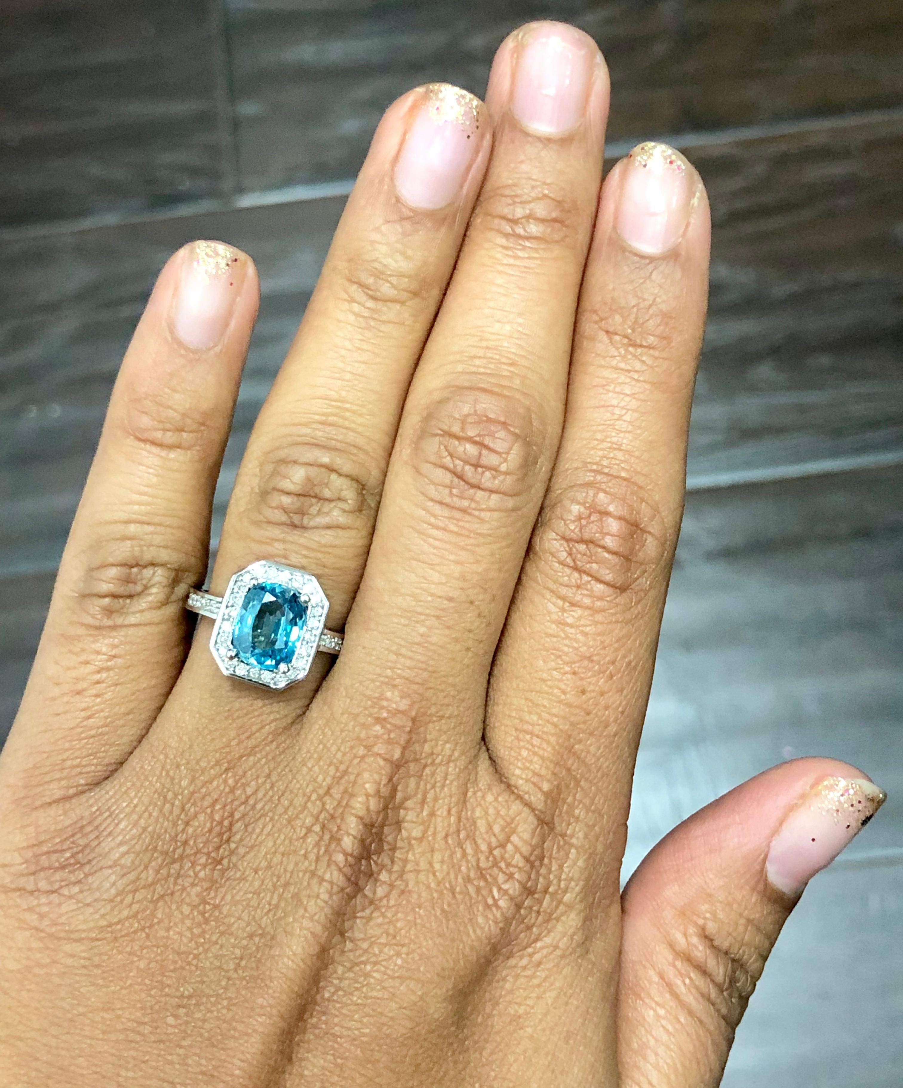 3.79 Carat Blue Zircon Diamond 14 Karat White Gold Ring In New Condition In Los Angeles, CA