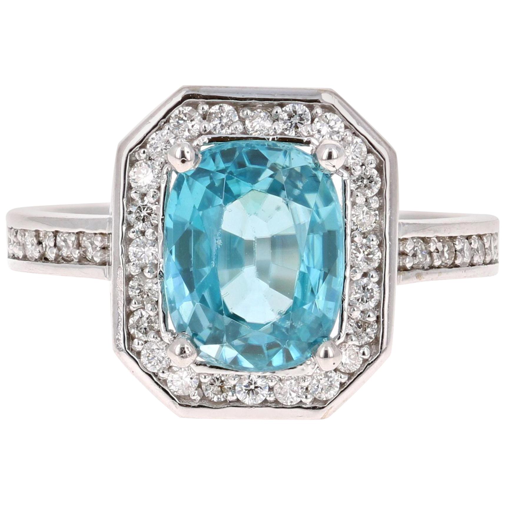 3.79 Carat Blue Zircon Diamond 14 Karat White Gold Ring