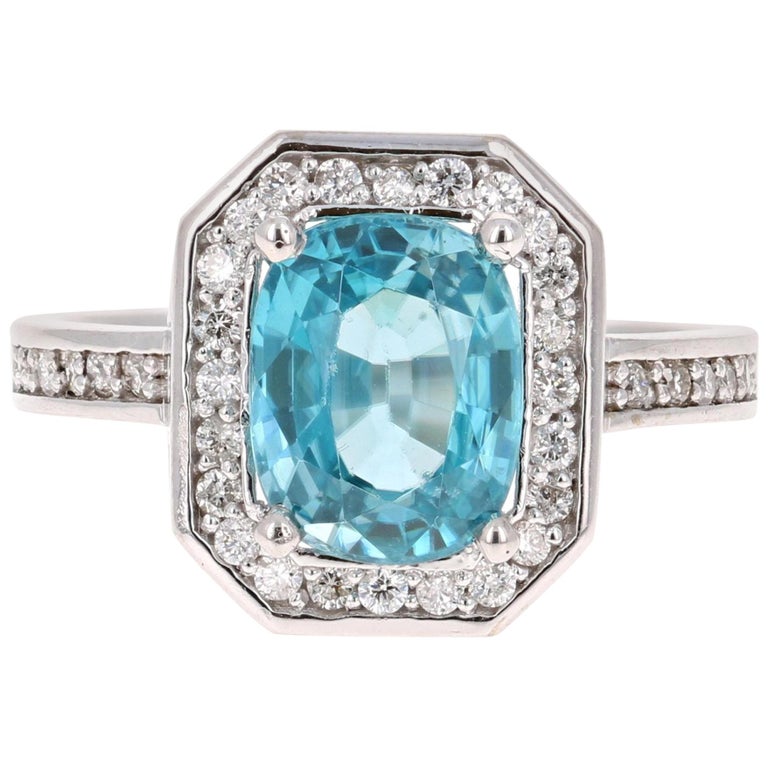 3.79 Carat Blue Zircon Diamond 14 Karat White Gold Ring For Sale at 1stdibs
