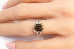 3.79 Carat Emerald Cut Fancy Brown Diamond and Diamond Ring in 18K White Gold