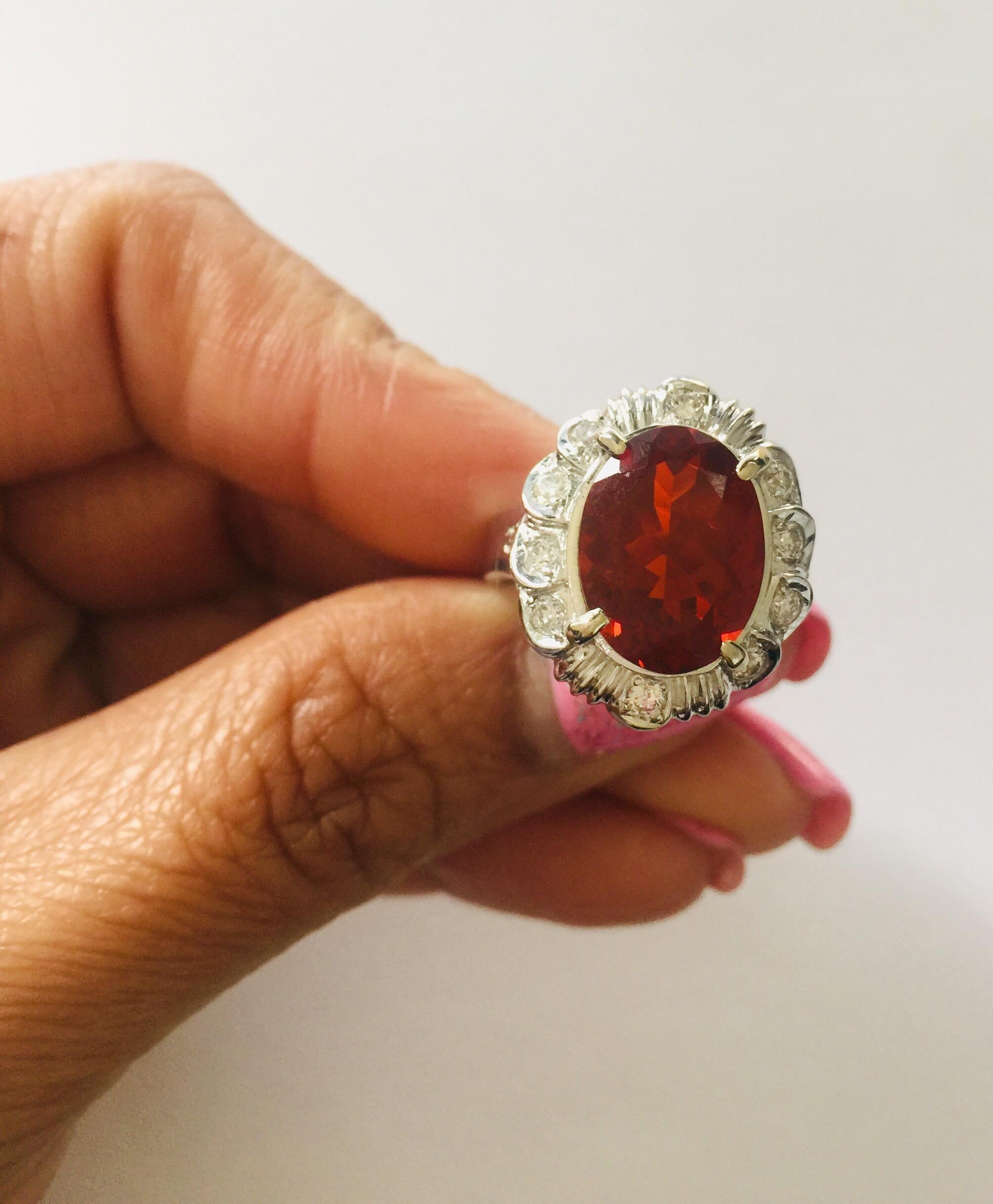 3.79 Carat Fire Opal Diamond White Gold Victorian Style Cocktail Ring In New Condition For Sale In Los Angeles, CA