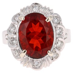 3.79 Carat Fire Opal Diamond White Gold Victorian Style Cocktail Ring