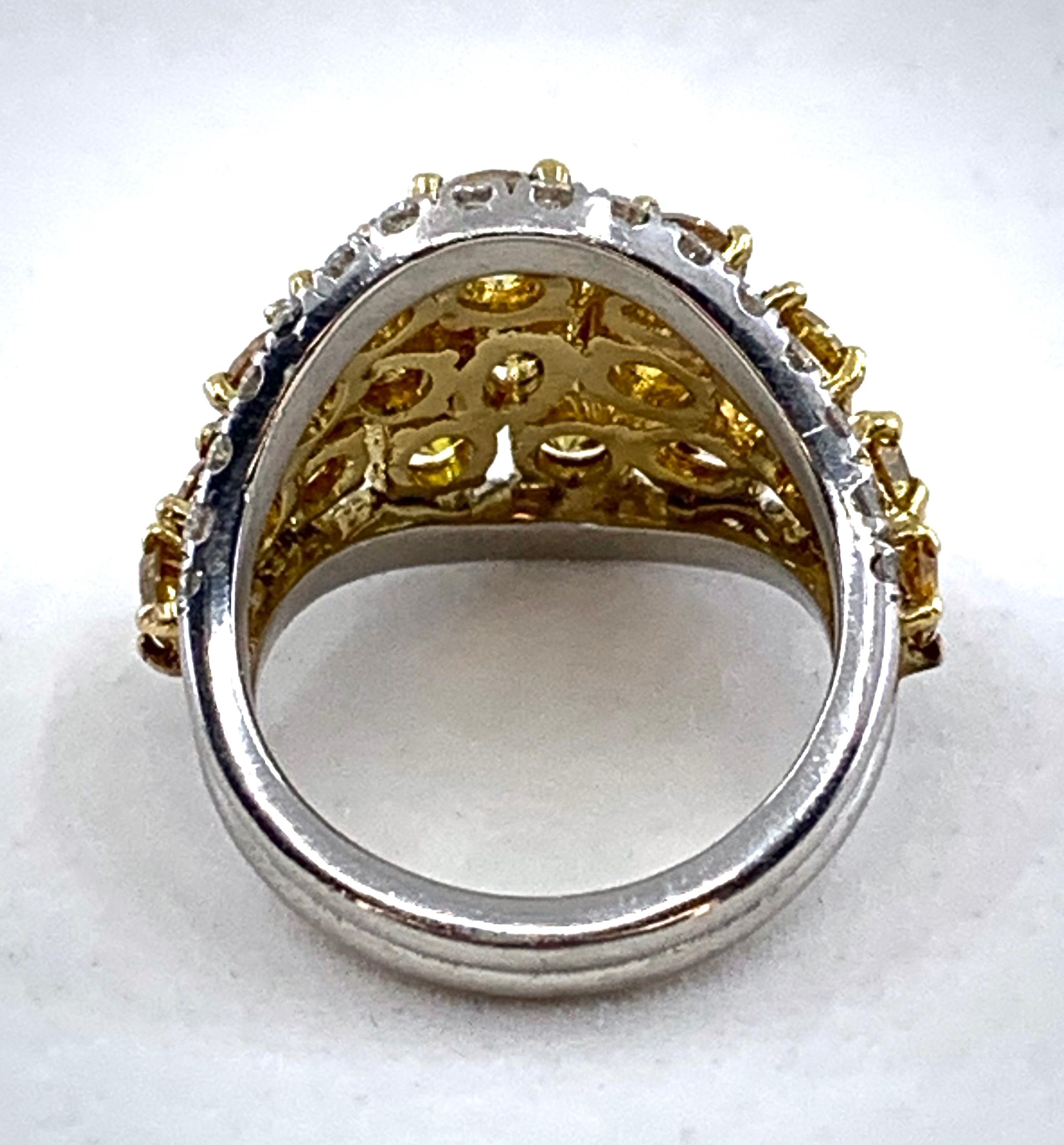 Women's 4.6 Carat Natural Yellow Diamond Shield Ring in Platinum and 18 Karat Yellow Gol For Sale