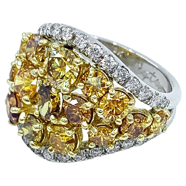 4.6 Carat Natural Yellow Diamond Shield Ring in Platinum and 18 Karat ...