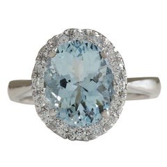 Natural Aquamarine Diamond Ring In 14 Karat White Gold 