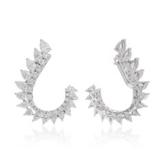 Orecchini ad ala con pera naturale e diamante rotondo da 3,79 carati Gioielli in oro bianco 14K