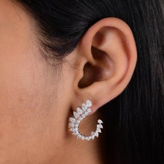 3.79 Carat Natural Pear & Round Diamond Wing Earrings 18K White Gold Jewelry