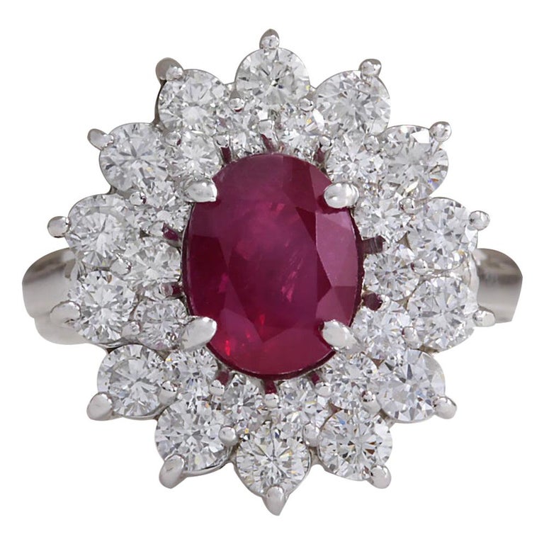 3.79 Carat Natural Ruby 18 Karat White Gold Diamond Ring For Sale at ...