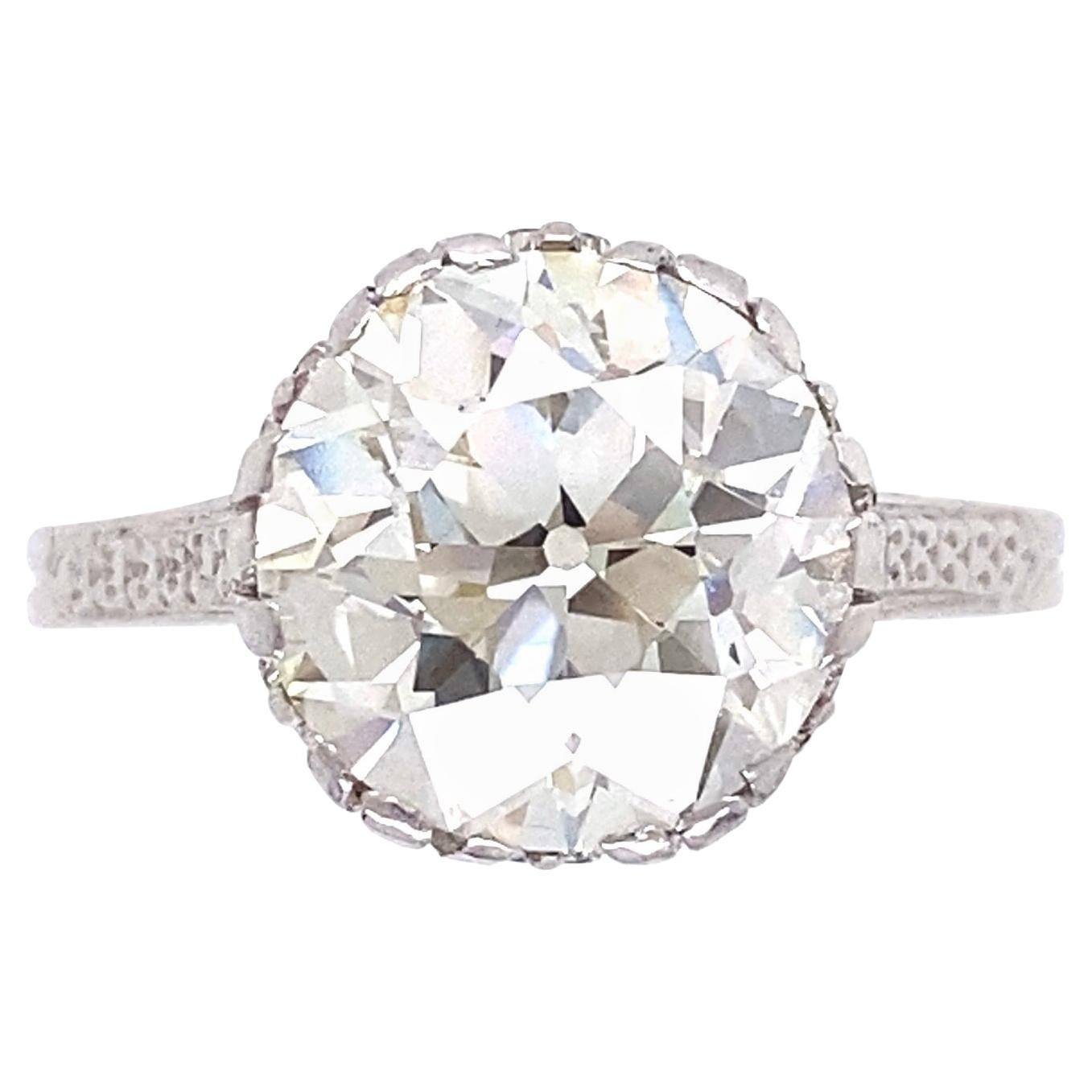 3.07 Carat Old European Cut Diamond Art Deco Platinum Ring Estate Fine