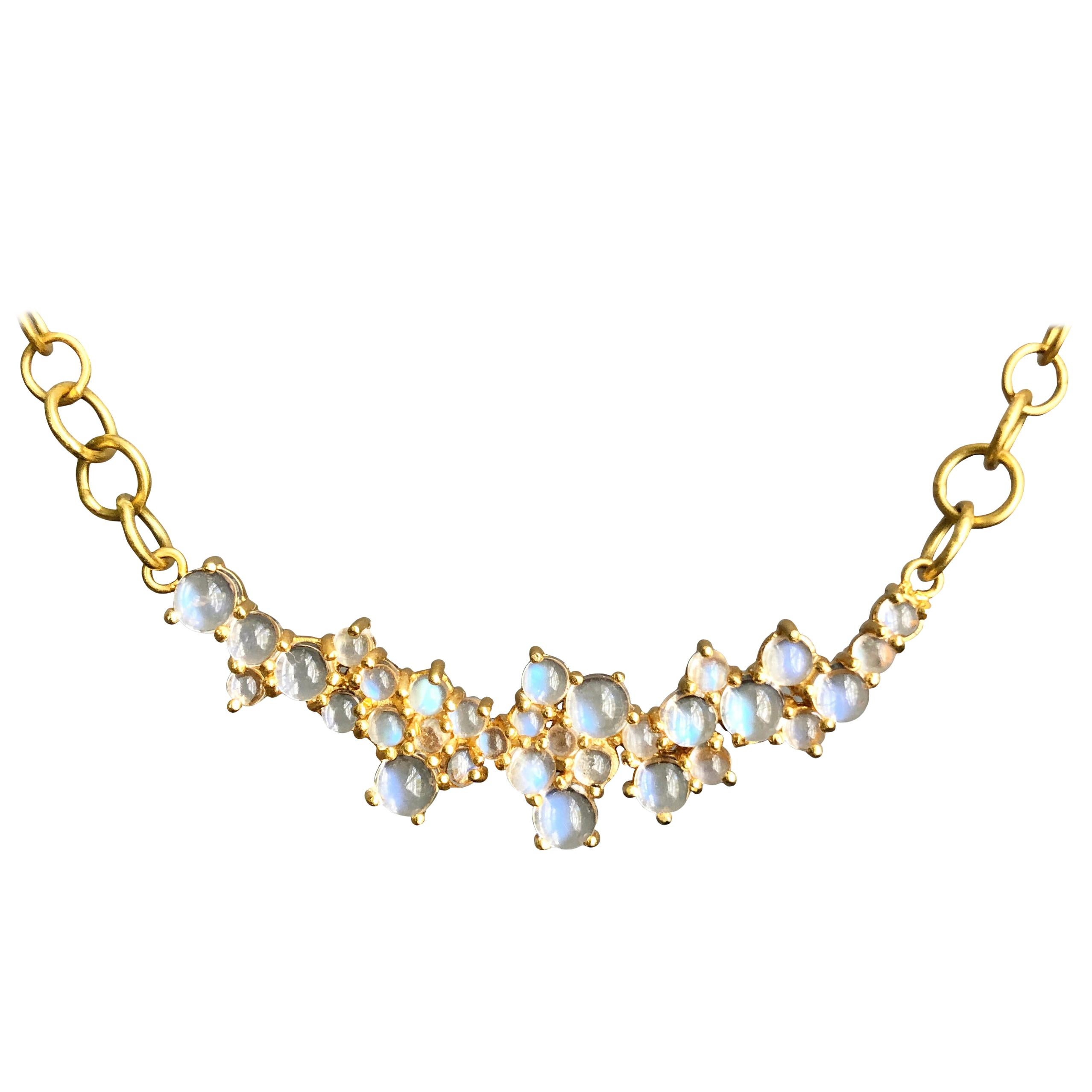 3.79 Carat Rainbow Moonstone Gold Necklace by Lauren Harper For Sale