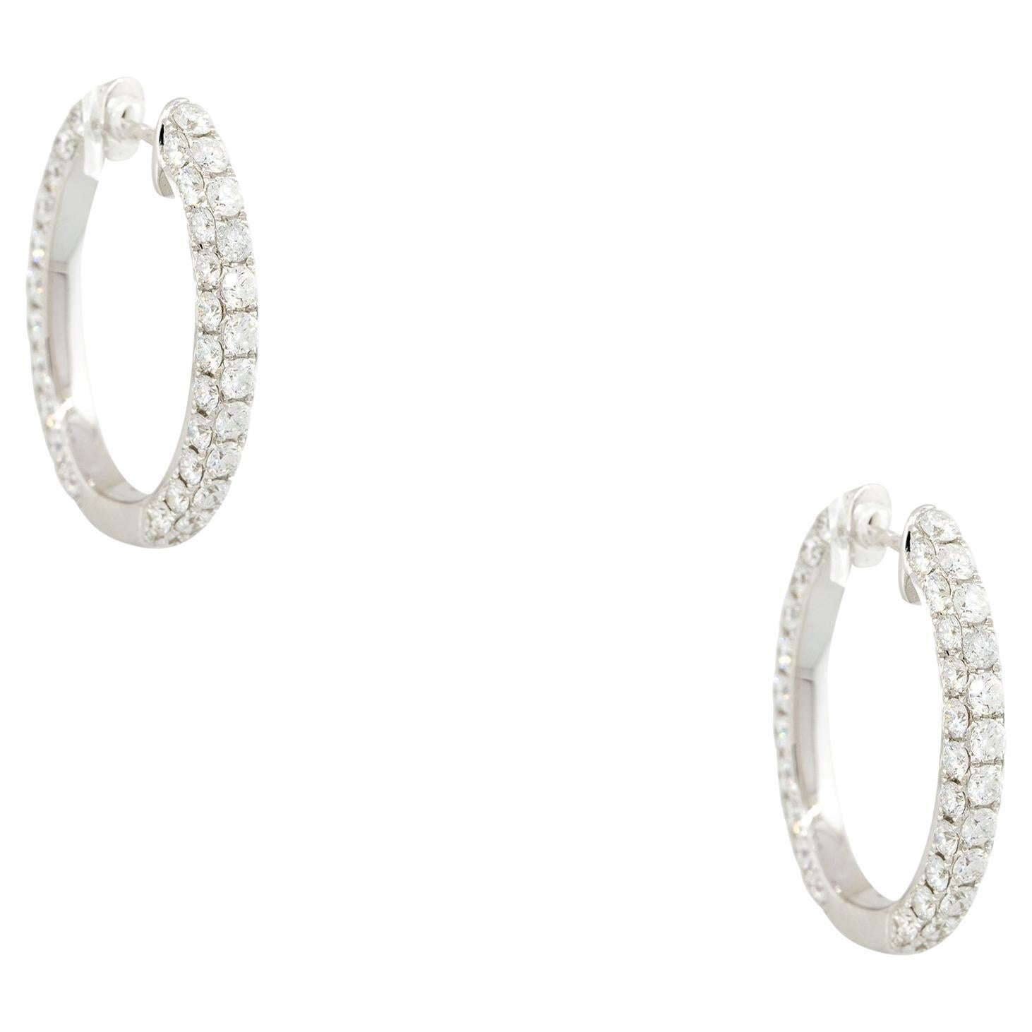 3.79 Carat Round Brilliant Diamond Hoop Earrings 18 Karat in Stock For Sale