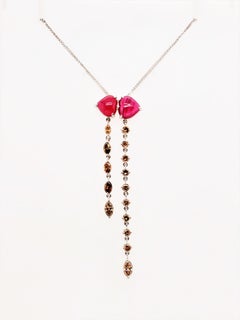 3.79 Carat Ruby Cabochon and Brown Diamond White Gold Pendant with Gold Chain