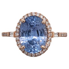 3.79 Carat Sapphire Ring w Diamond Accents in Solid 14k Rose Gold  Oval 10x8mm