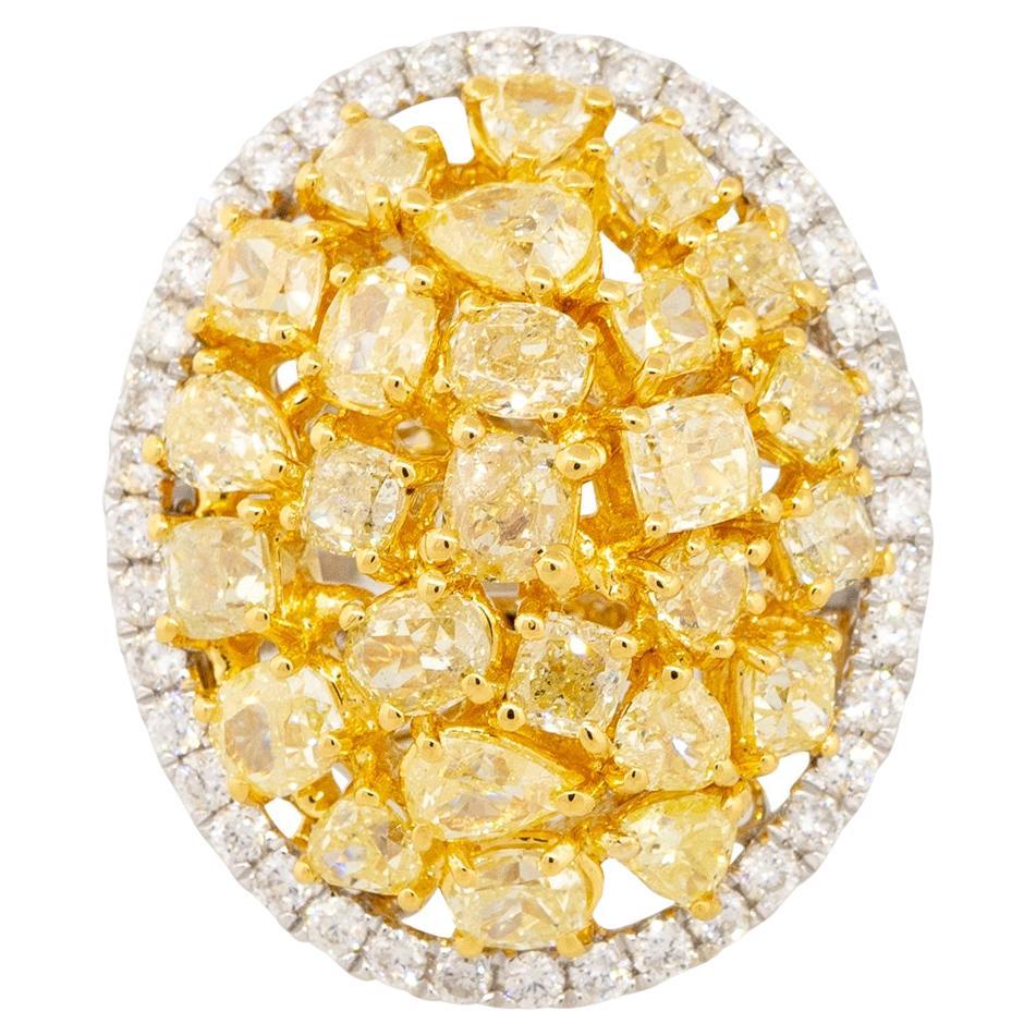 3.79 Carat Yellow Diamond Oval Halo Ring 18 Karat in Stock For Sale