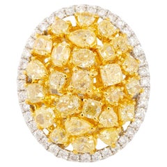 Bague en or 18 carats avec halo de diamants jaunes de 3,79 carats