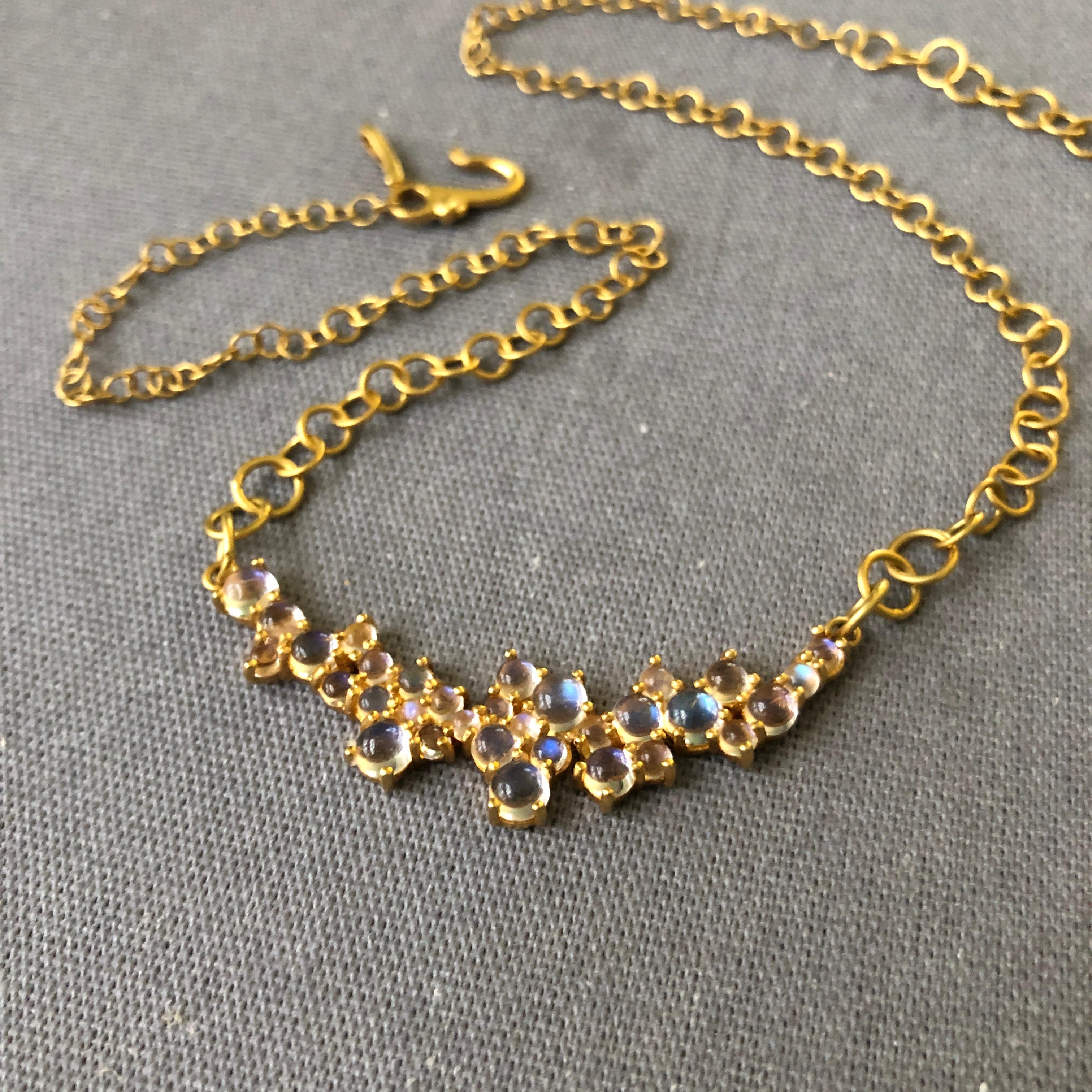 Artisan 3.79 Carat Rainbow Moonstone Gold Necklace by Lauren Harper For Sale