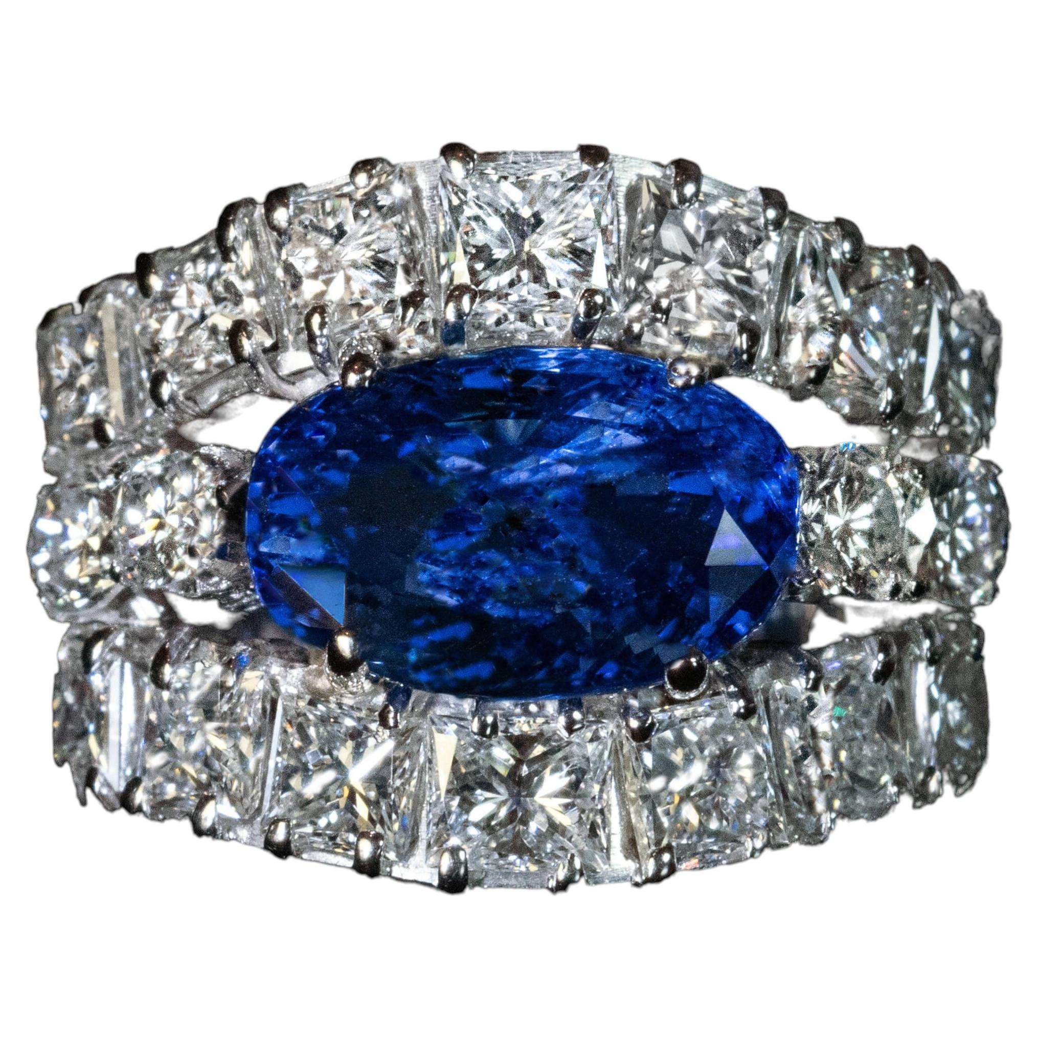 Bague de fiançailles 3,79 ct saphir de Ceylan et diamant en vente