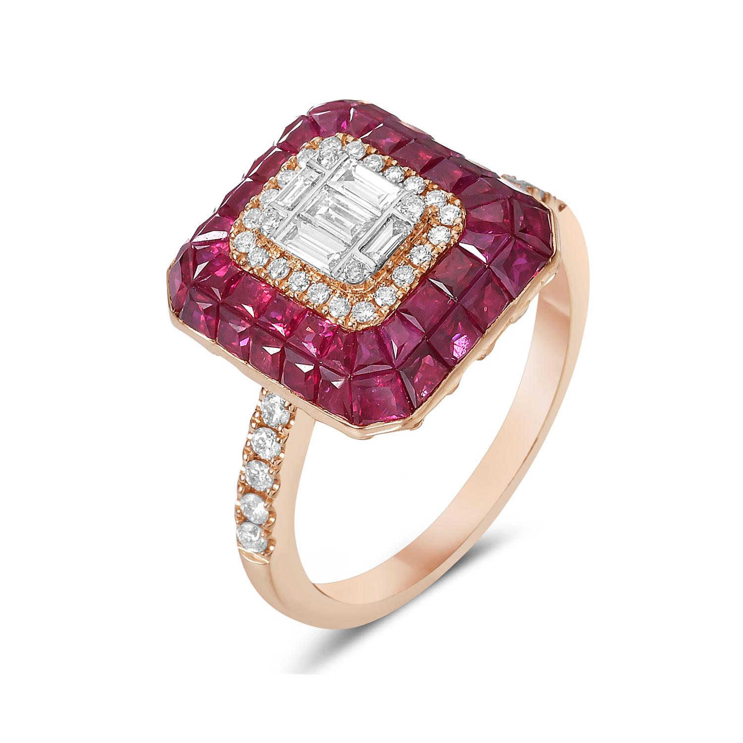 Artisan 3.79 ct Ruby & Diamond Cocktail Ring Made In 18k Rose Gold For Sale