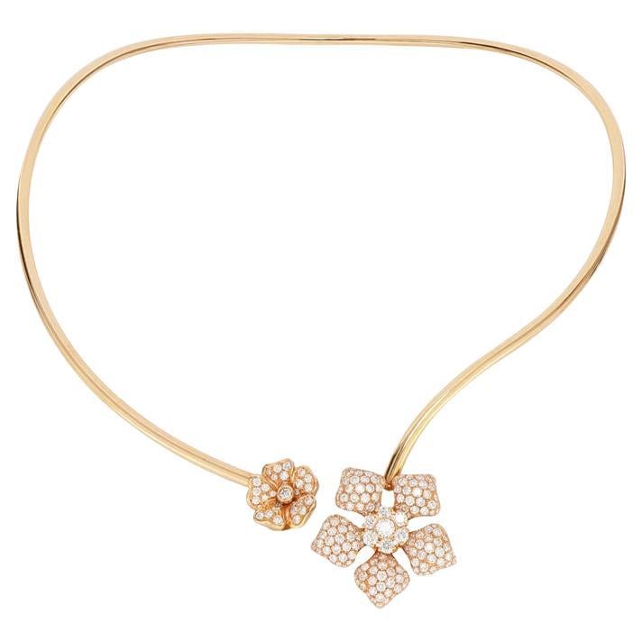 3.79 Ct White Brilliant-Cut Diamond Adjustable Open Collar Flower Necklace