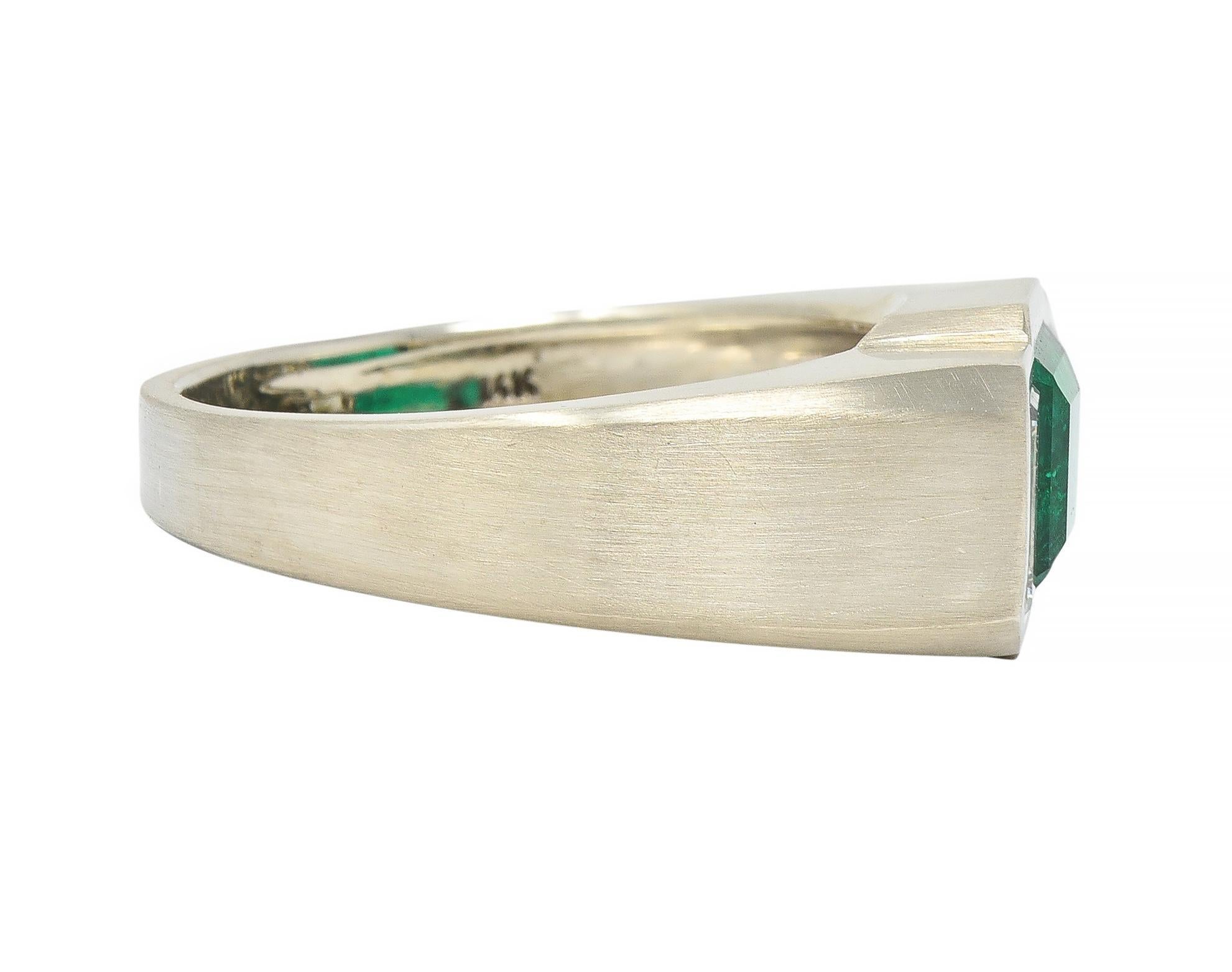 Contemporary 3.79 CTW Colombian Emerald Diamond 14 Karat White Gold Men's Unisex Ring GIA For Sale