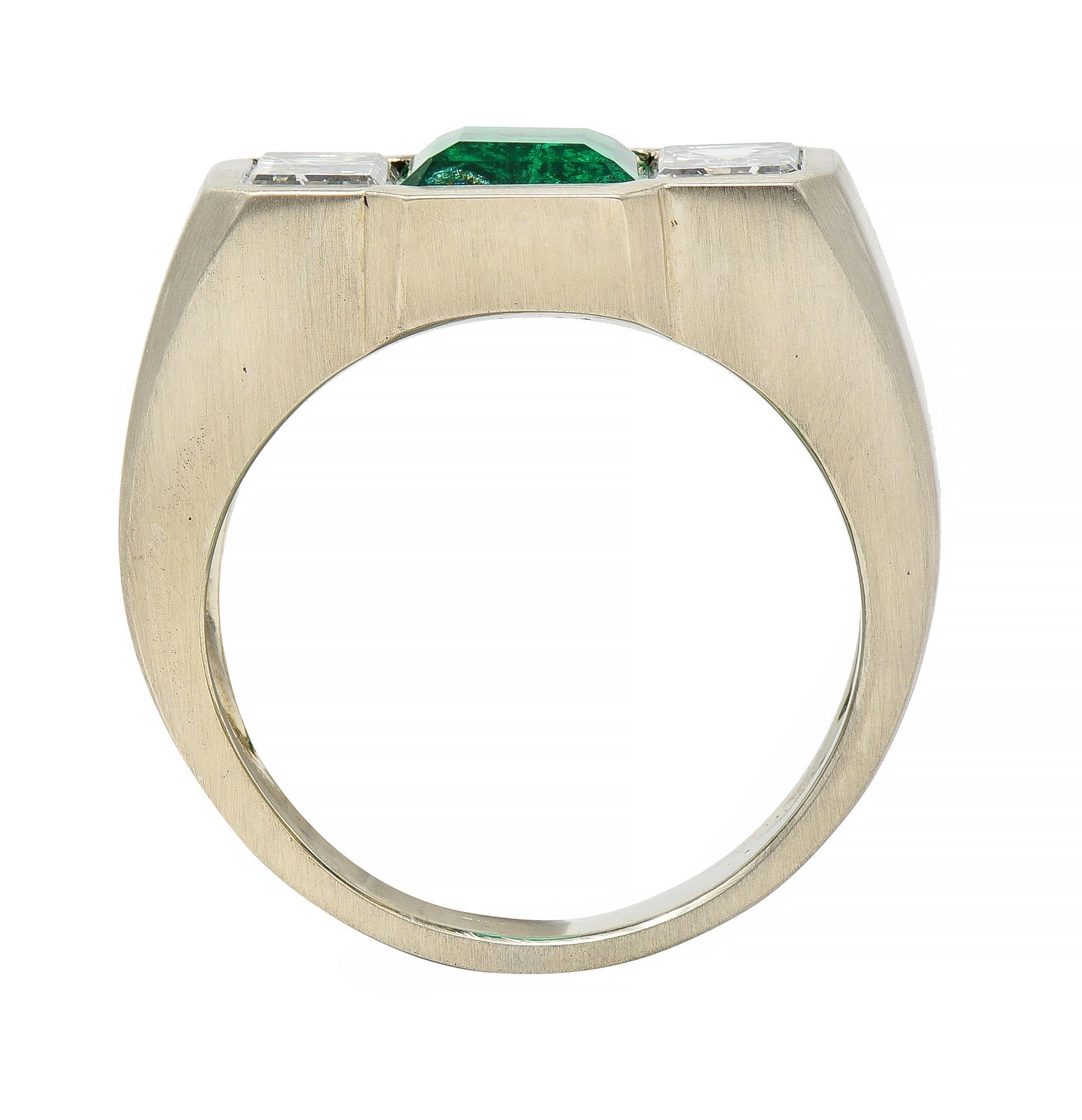 3.79 CTW Colombian Emerald Diamond 14 Karat White Gold Men's Unisex Ring GIA For Sale 4