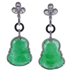 37.91ctw Jadeite Jade Diamant Onyx Or Pendants d'oreilles