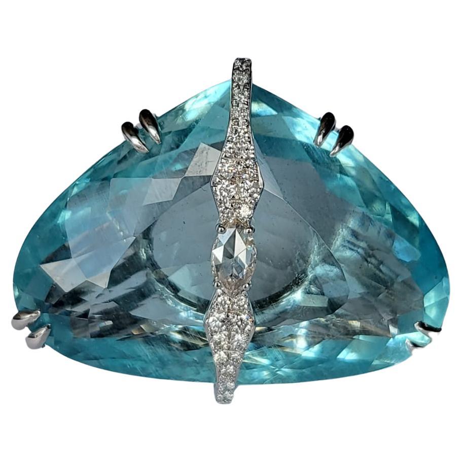 37.92 carats, Art-Deco style, Aquamarine & Rose Cut Diamond Cocktail Ring For Sale