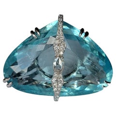 37.92 carats, Art-Deco style, Aquamarine & Rose Cut Diamond Cocktail Ring