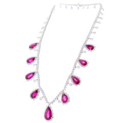 37.94 Carat Total Pear Shape Rubellite and Diamond Necklace in 18 Karat Gold