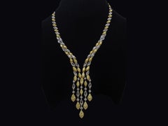 37.99 Carat Yellow and White Diamonds Necklace, 18K Yellow Gold