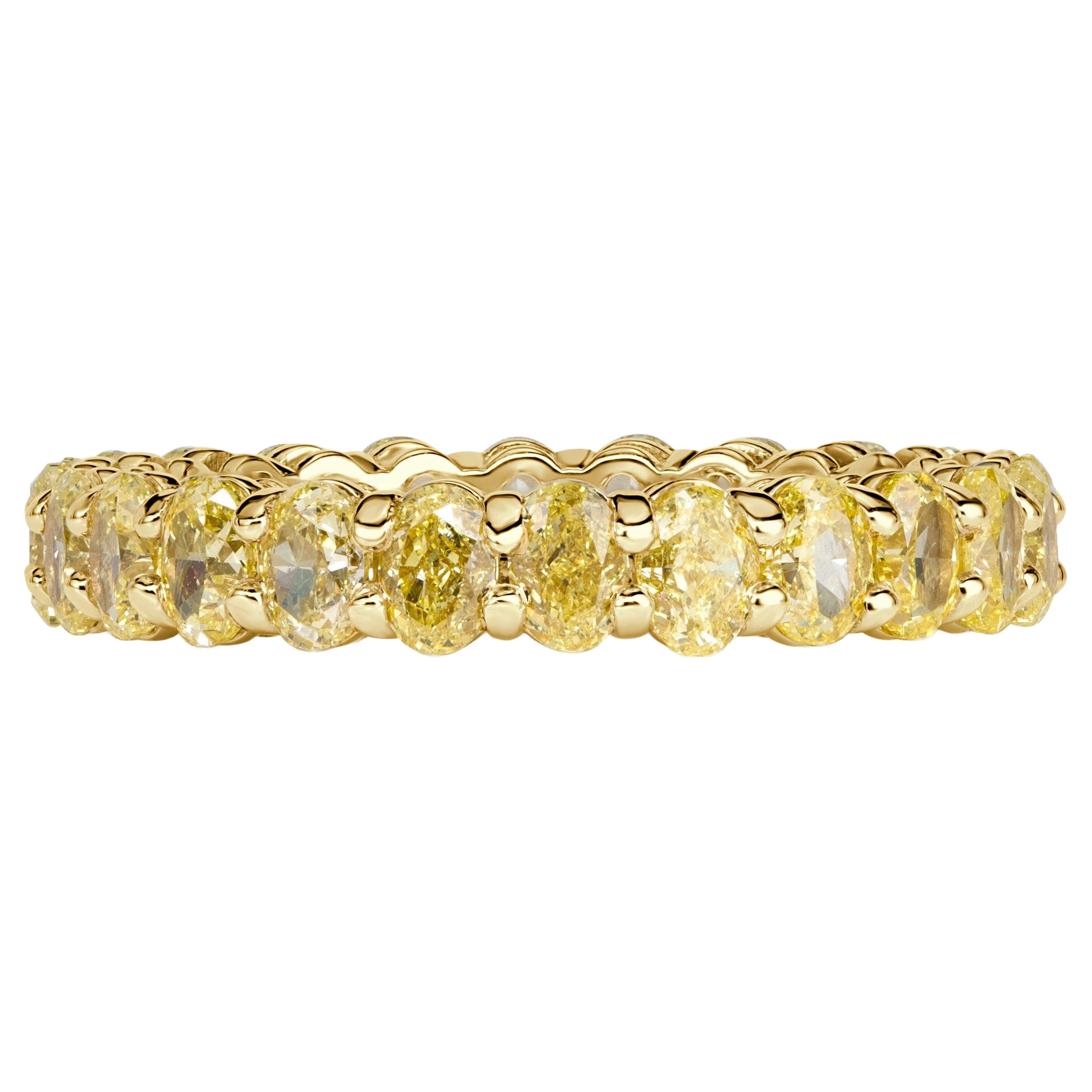3.79ct Fancy Yellow Oval Cut Diamond Eternity Band in 18k Yellow Gold