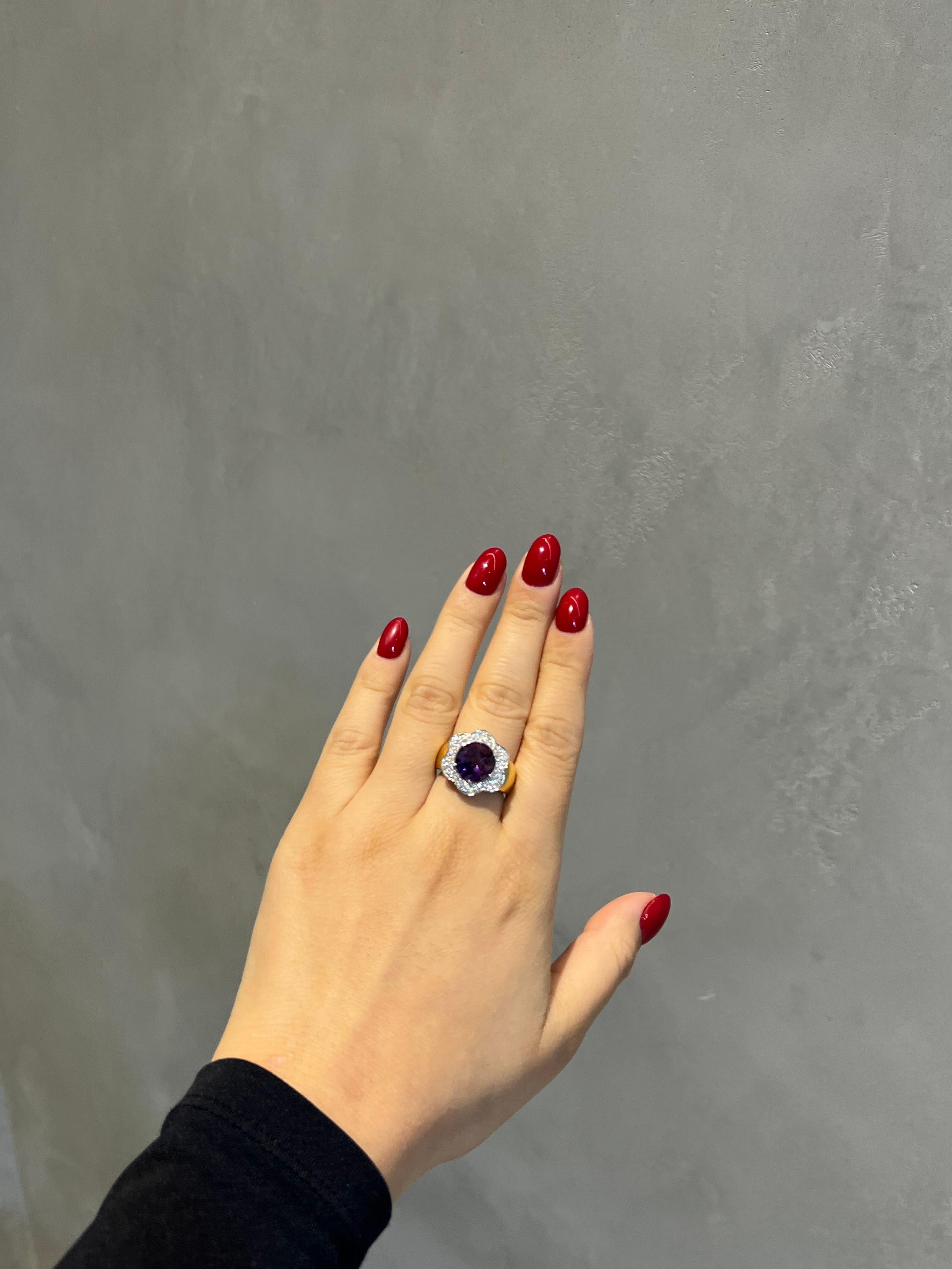 3.79CT Total Weight Amethyst and Diamond Ring set in 18KY/W For Sale 3