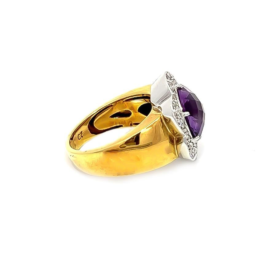 Round Cut 3.79CT Total Weight Amethyst and Diamond Ring set in 18KY/W For Sale