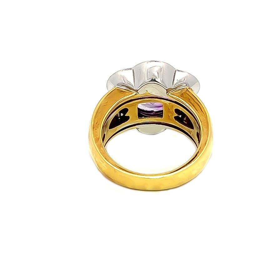 3.79CT Total Weight Amethyst and Diamond Ring set in 18KY/W Unisexe en vente