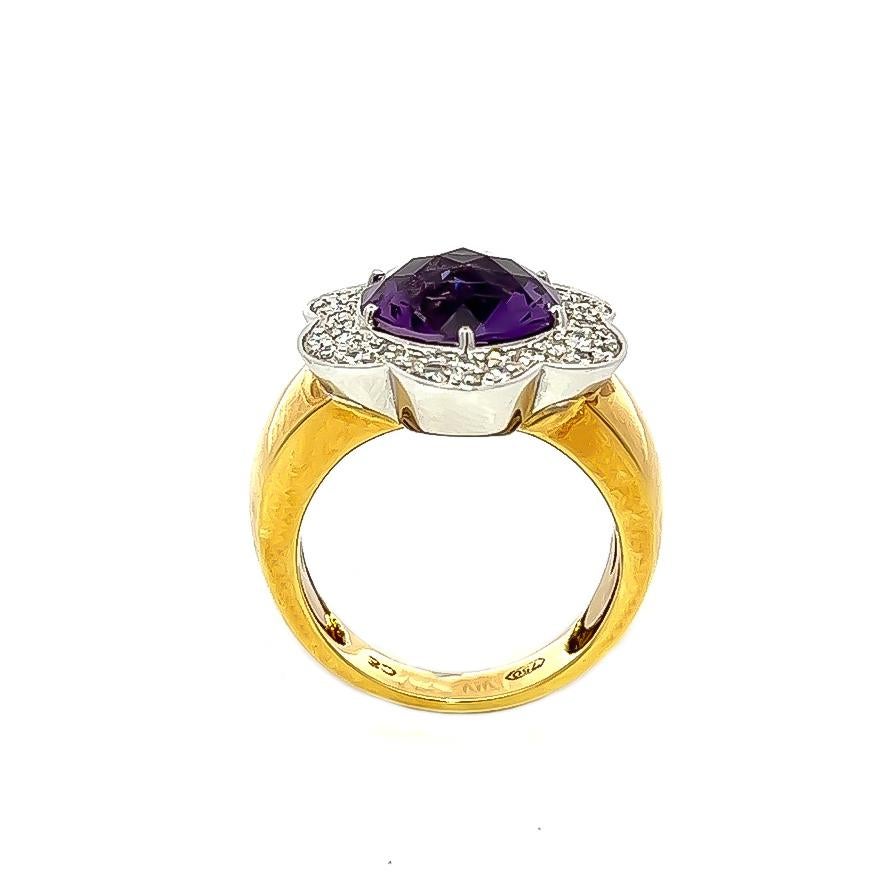 Women's or Men's 3.79CT Total Weight Amethyst and Diamond Ring set in 18KY/W For Sale