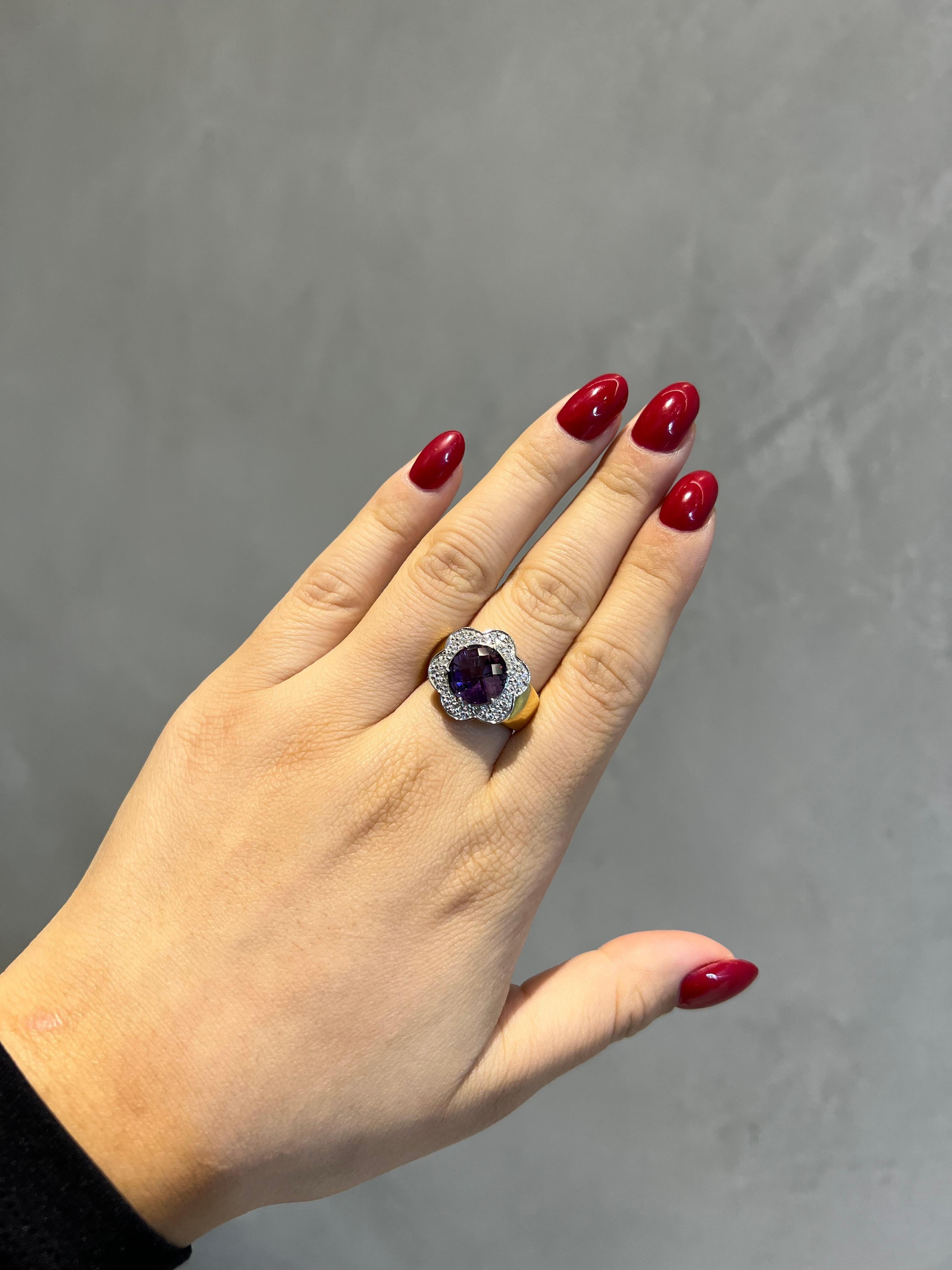 3.79CT Total Weight Amethyst and Diamond Ring set in 18KY/W en vente 2