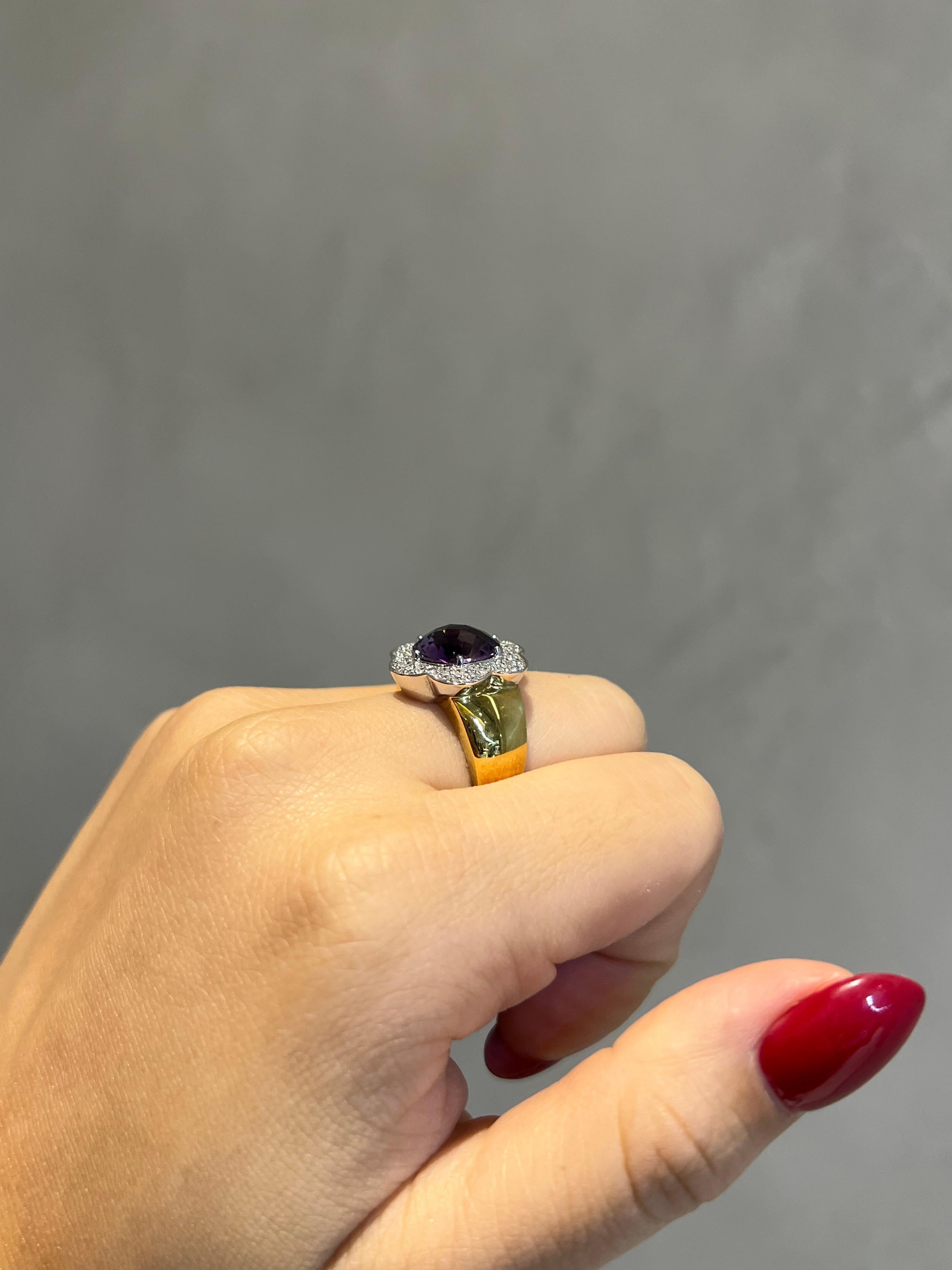 3.79CT Total Weight Amethyst and Diamond Ring set in 18KY/W en vente 3