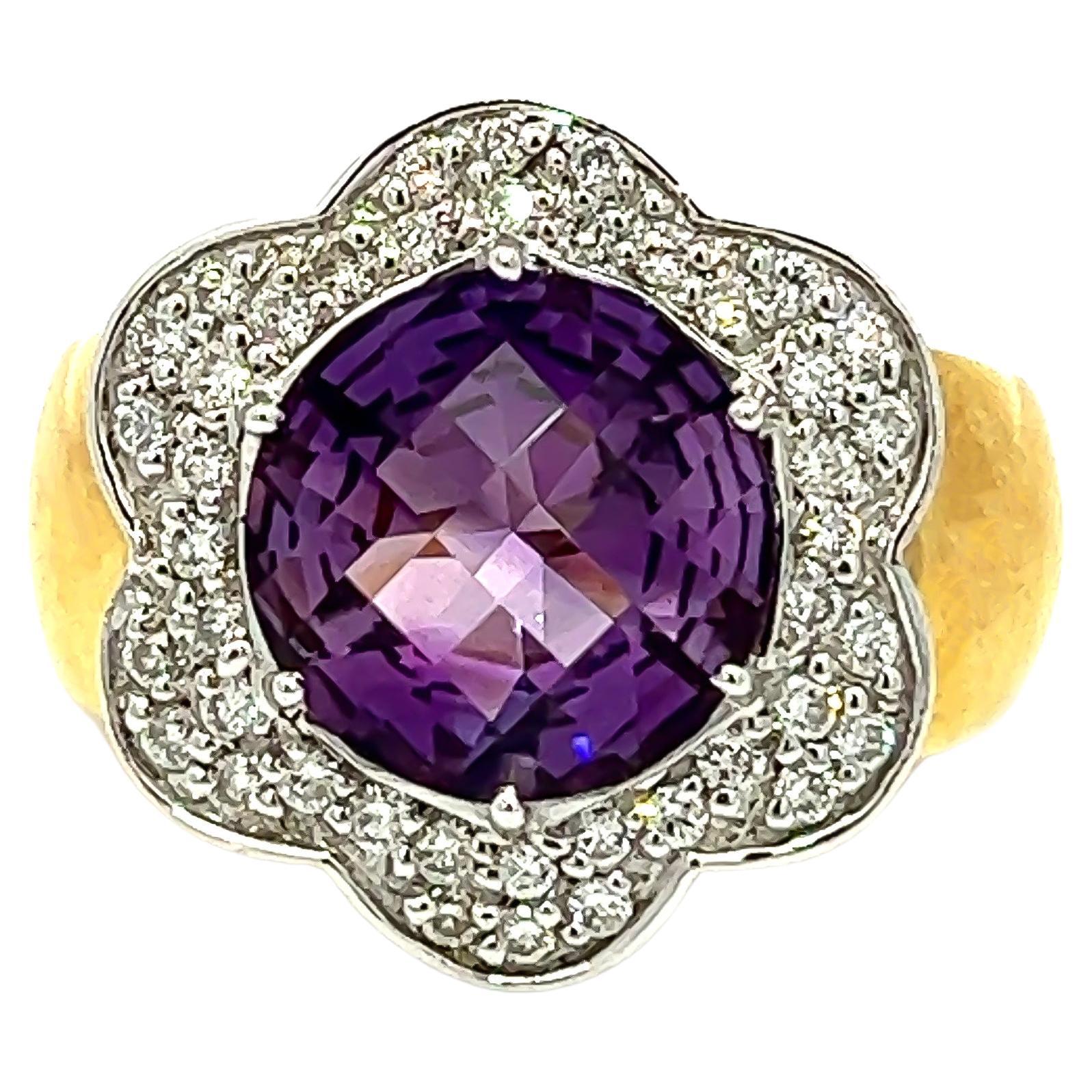 3.79CT Total Weight Amethyst and Diamond Ring set in 18KY/W